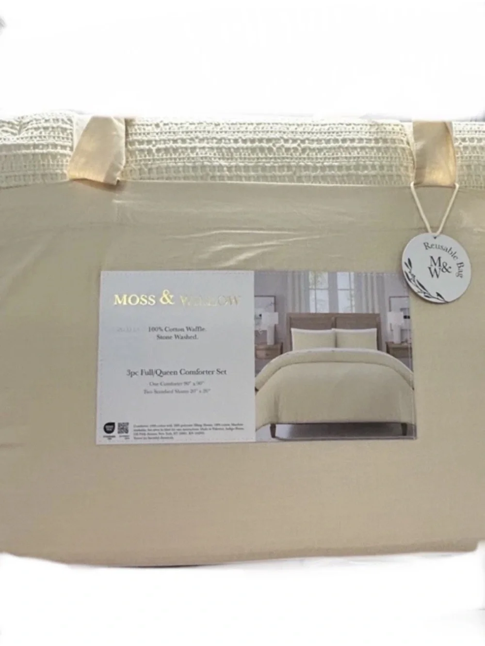 Moss & Willow Full/Queen Yellow Cotton Waffle Stone Washed Comforter Set